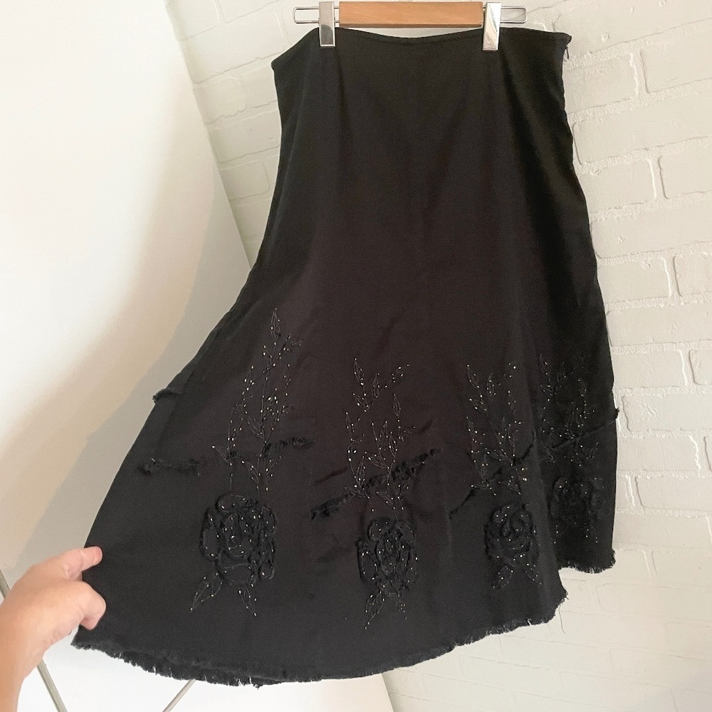 Vintage Y2K Midi Skirt Simon Chang Denim Floral Fairy Boho Dark Romantic 14